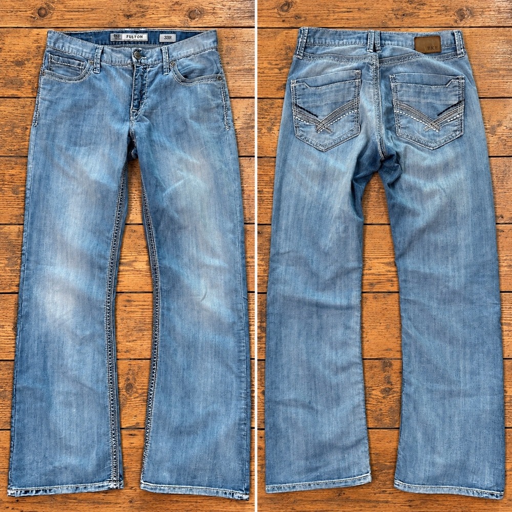 BKE Fulton Bootcut Jeans Mens 33R Light Wash Grunge Western Y2K 2000s Skater
